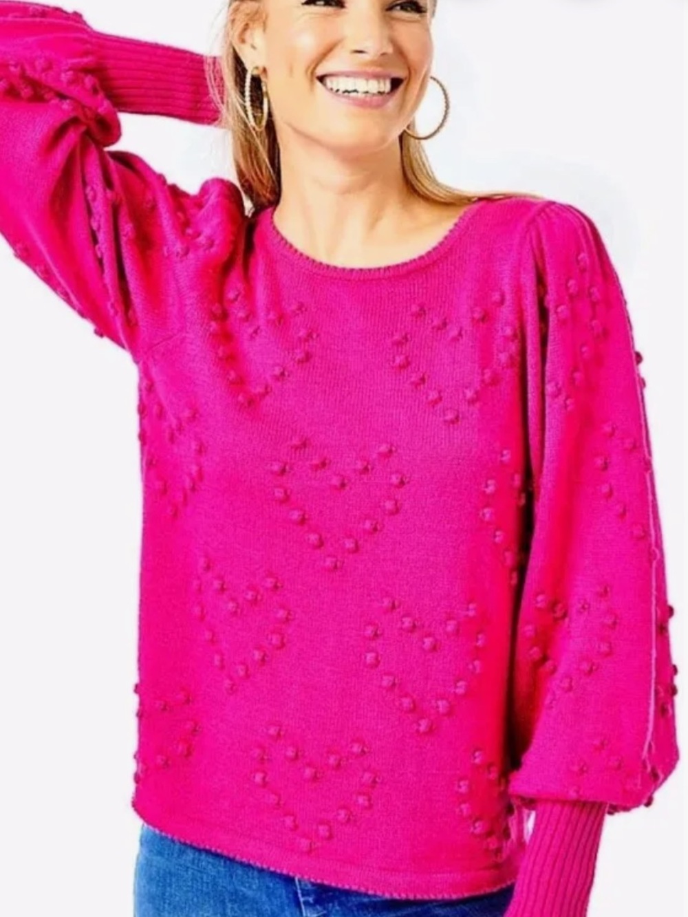 Lilly Pulitzer  Fuchsia Heart Pom-Pom Kippa Sweater